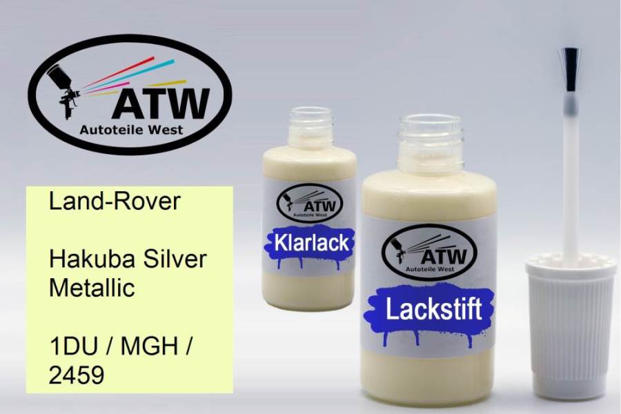 Land-Rover, Hakuba Silver Metallic, 1DU / MGH / 2459: 20ml Lackstift + 20ml Klarlack - Set, von ATW Autoteile West.